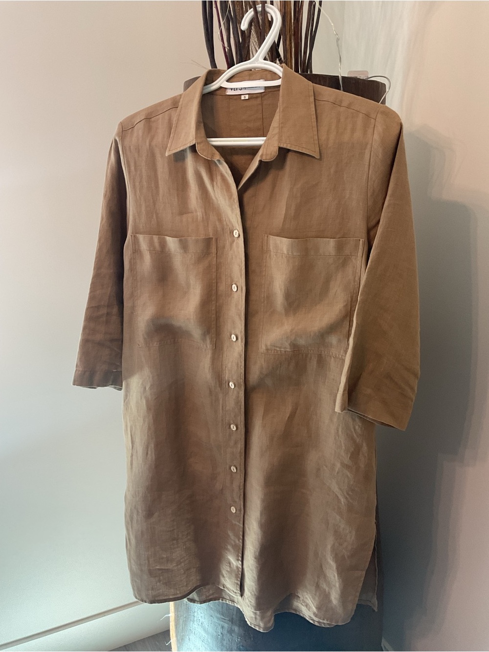 VLT’S by Valentina’s Made in Italy Chic Brown Linen Stylish Tunic/Shirt Dress